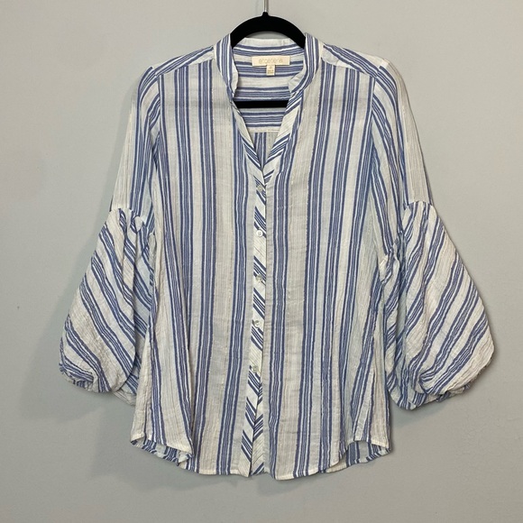Etcetera White Blue/Metallic Striped Blouse - Picture 4 of 10